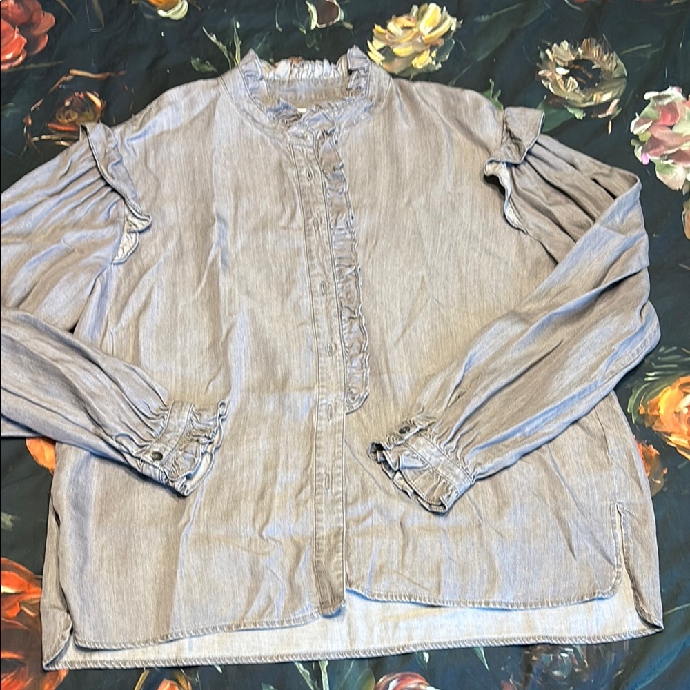 Rebecca Minkoff Gray Ruffled Top